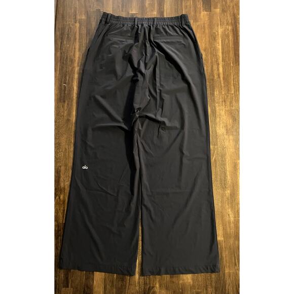 Alo Yoga High Waist Pursuit Trouser Women’s Large Wide Leg Pleated Black Pants - Picture 7 of 16